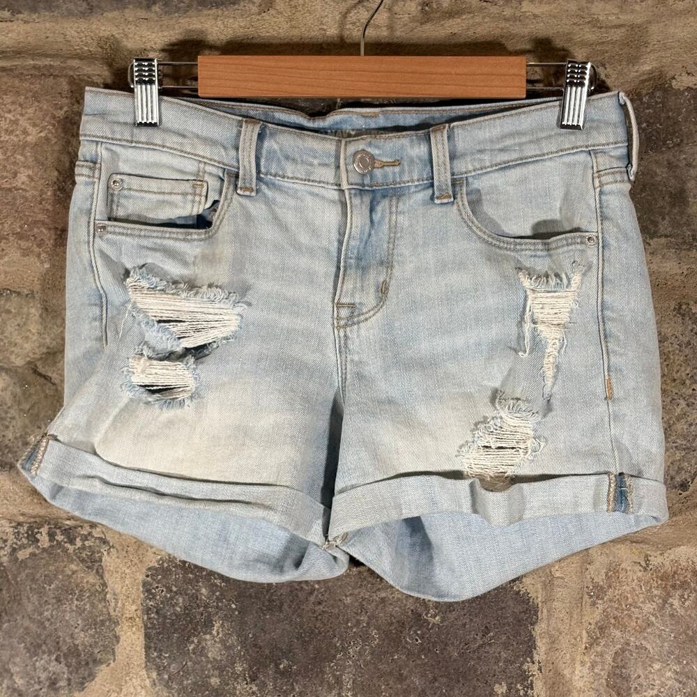 Old‎ Navy Jean Shorts Woman's 6 Boyfriend Light Washed Distressed Roll Hem